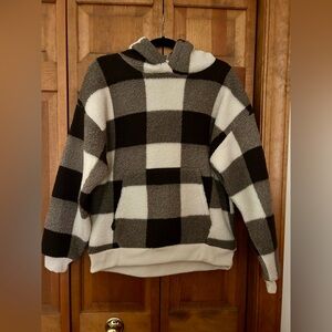 American Eagle Outfitters Men’s Grey Black & White Checked Fleece Hoodie Sz MMM